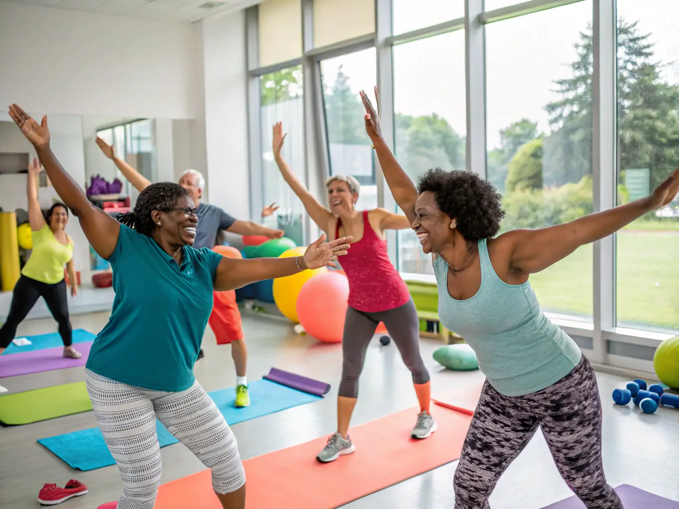 A group of adults participating in a fitness class at CLUB SPORTIF LIONNAIS, emphasizing health and wellness.