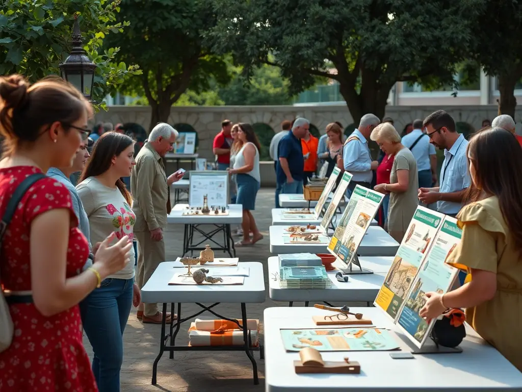 A photograph capturing a community event focused on raising awareness about local heritage, featuring interactive displays and educational materials.